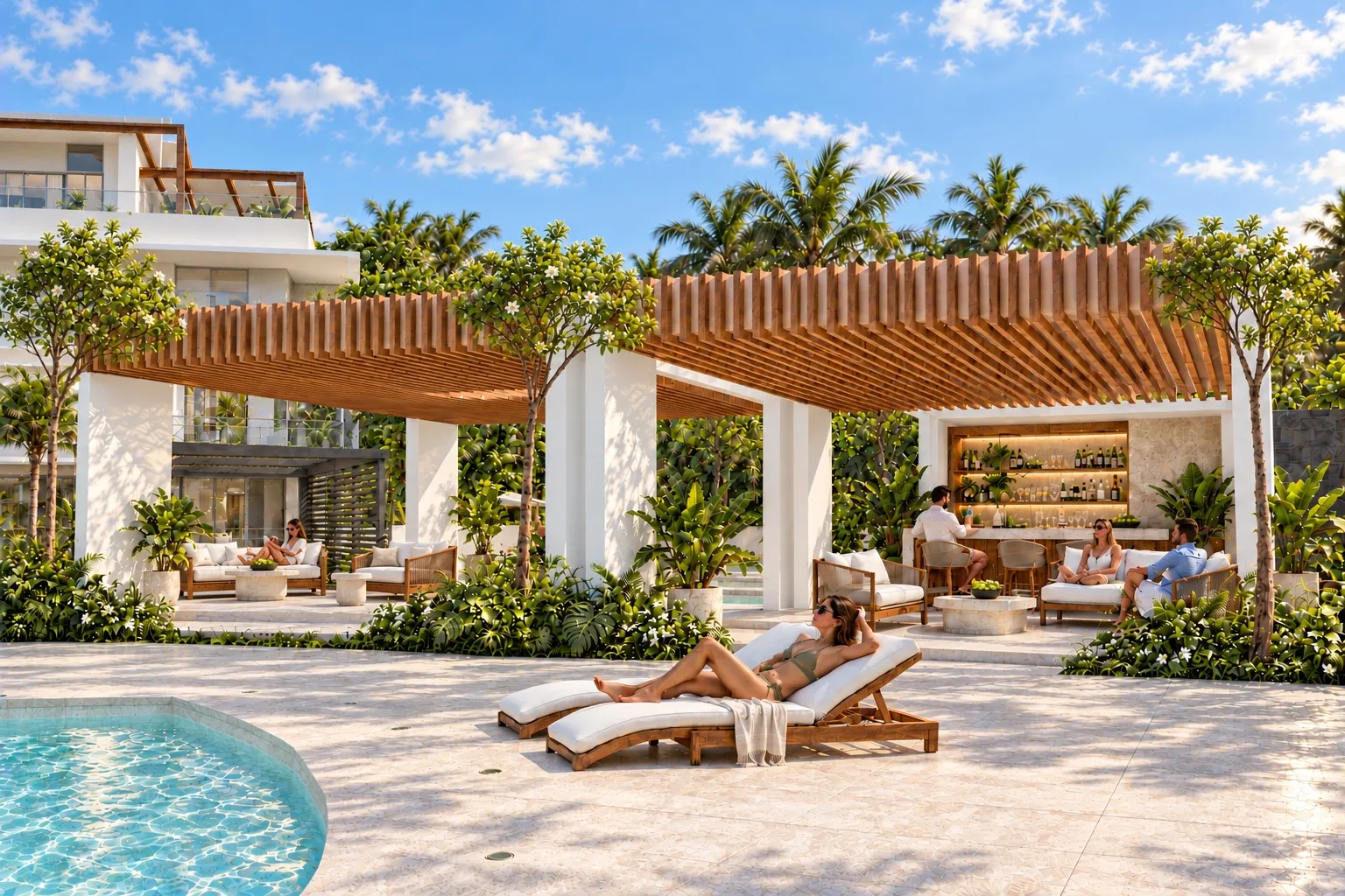 Bar y lounge junto a la piscina