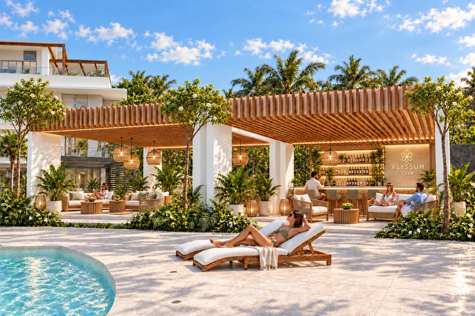 Alyssum Club dentro del gazebo junto a la piscina
